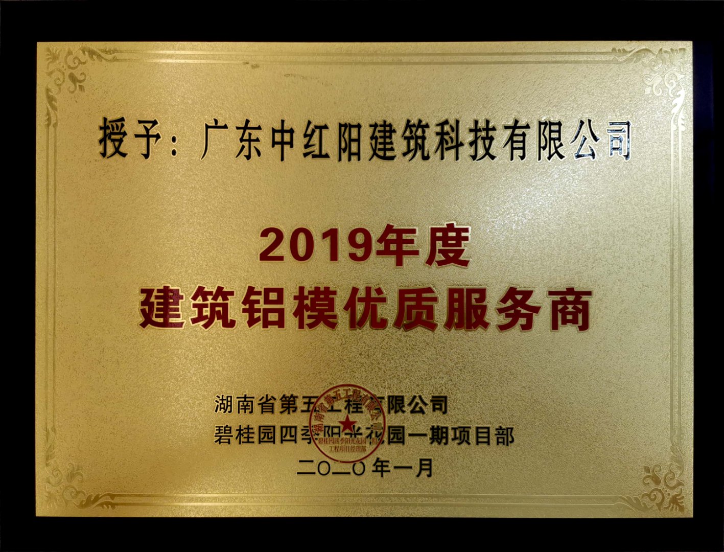 2019年度建筑铝模优质供应商 ( 碧桂园四季阳光花园 )